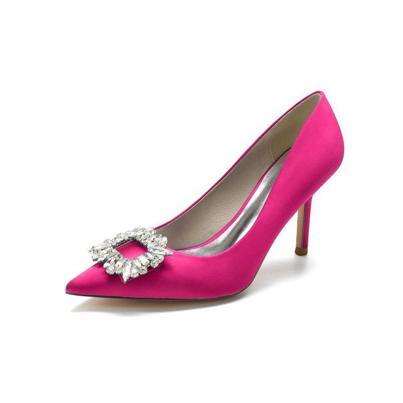 Cocktail Pointed Toe Crystal Satin High Heels