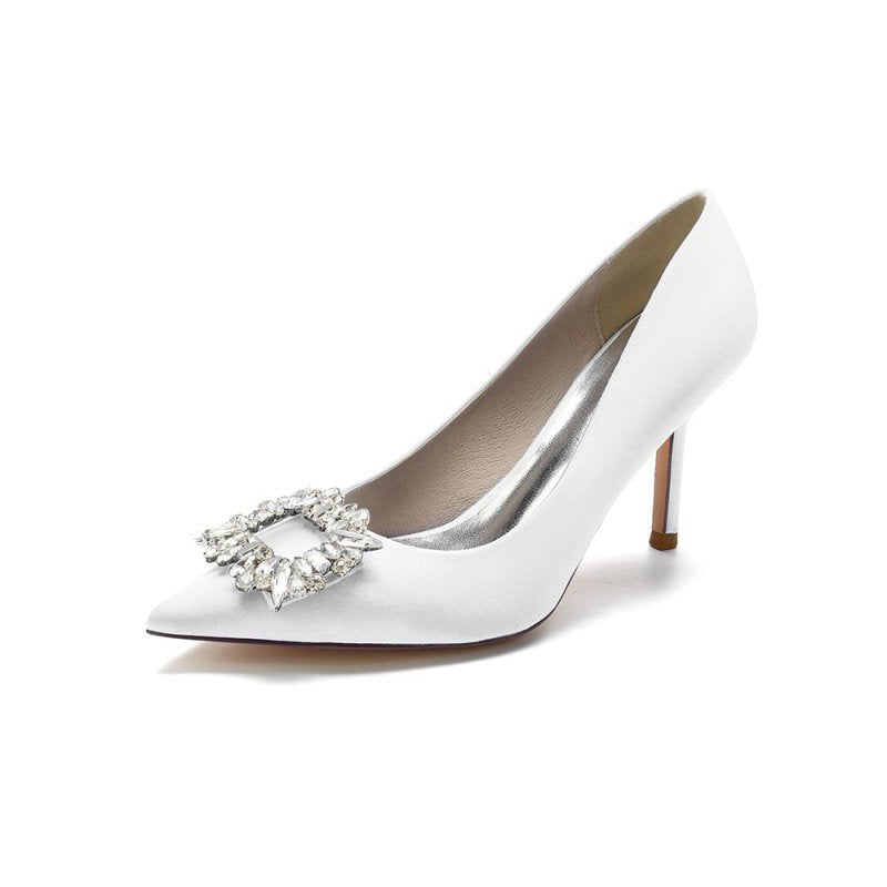 Cocktail Pointed Toe Crystal Satin High Heels