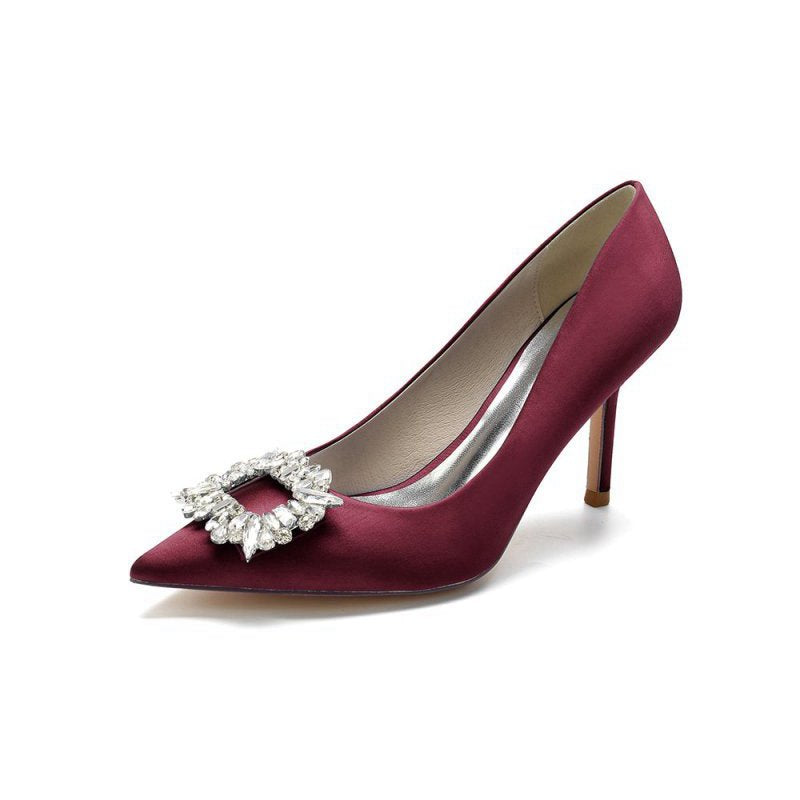 Cocktail Pointed Toe Crystal Satin High Heels