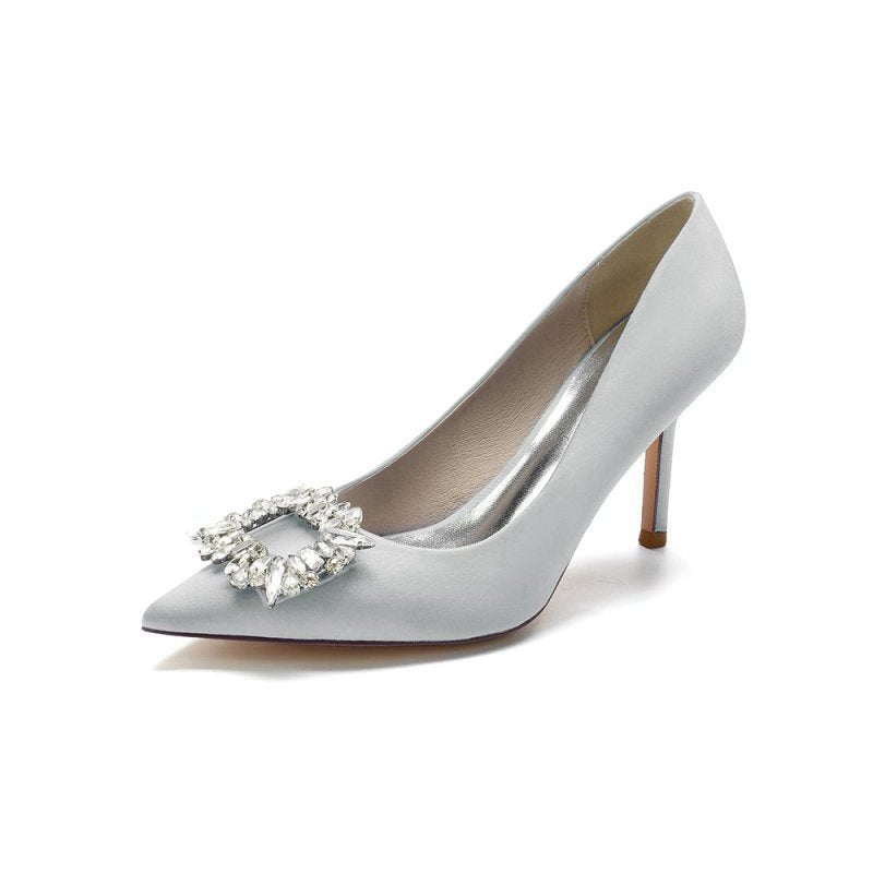 Cocktail Pointed Toe Crystal Satin High Heels