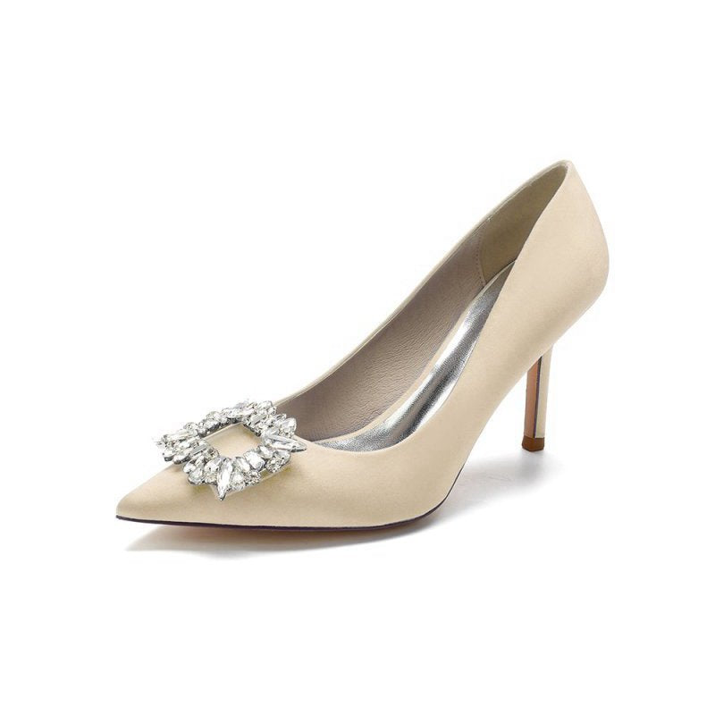 Cocktail Pointed Toe Crystal Satin High Heels