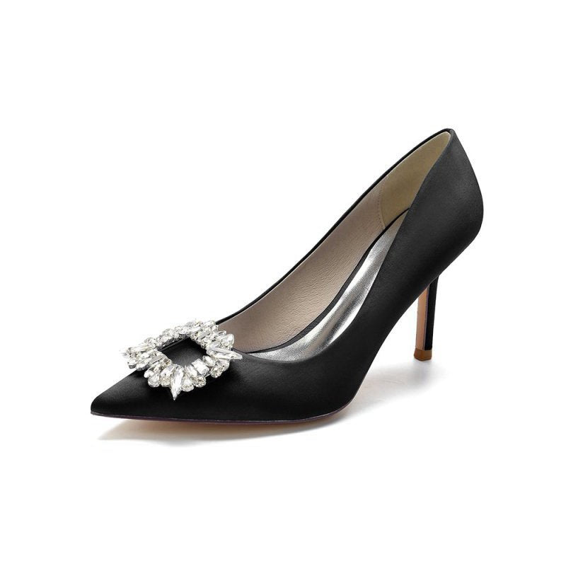 Cocktail Pointed Toe Crystal Satin High Heels