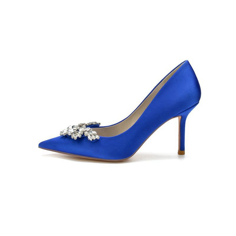 Party Pointed Toe Crystal Satin High Heels