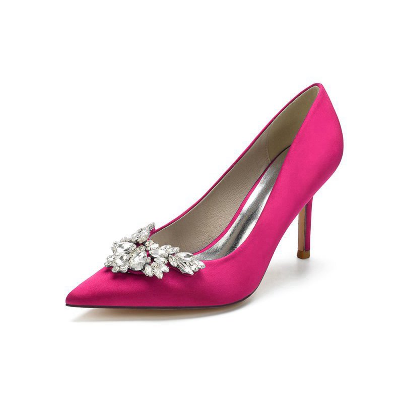 Party Pointed Toe Crystal Satin High Heels