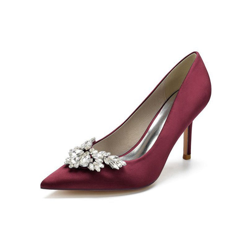Party Pointed Toe Crystal Satin High Heels