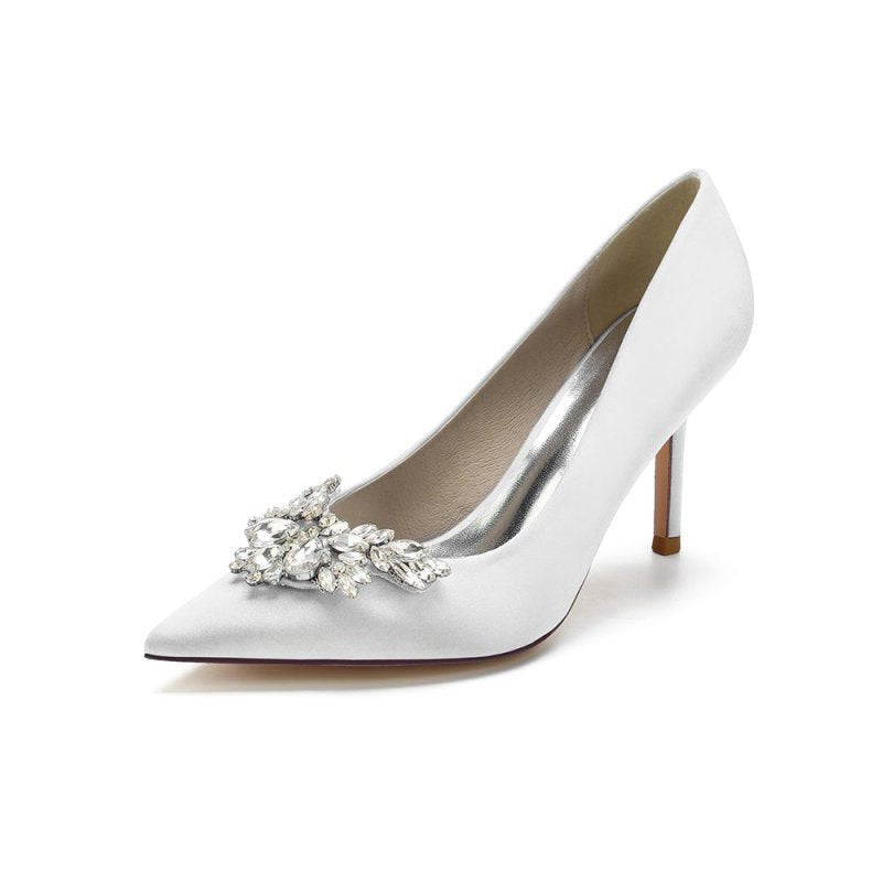 Party Pointed Toe Crystal Satin High Heels