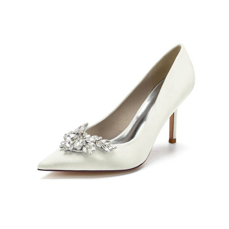 Party Pointed Toe Crystal Satin High Heels