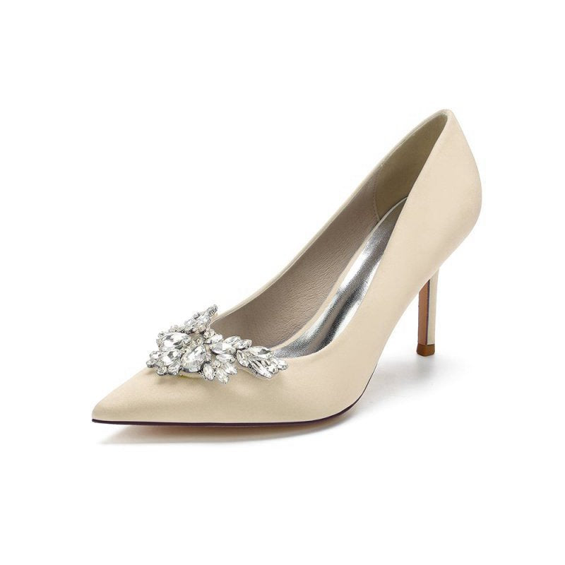 Party Pointed Toe Crystal Satin High Heels