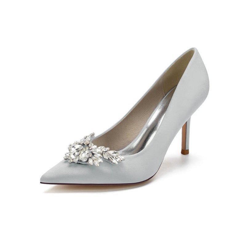 Party Pointed Toe Crystal Satin High Heels