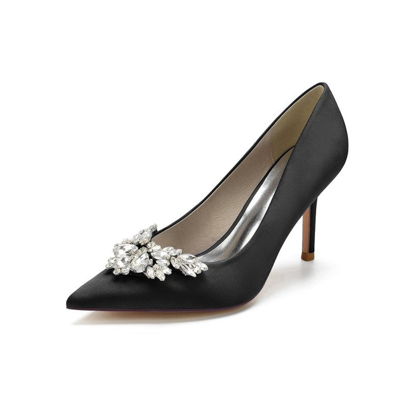 Party Pointed Toe Crystal Satin High Heels