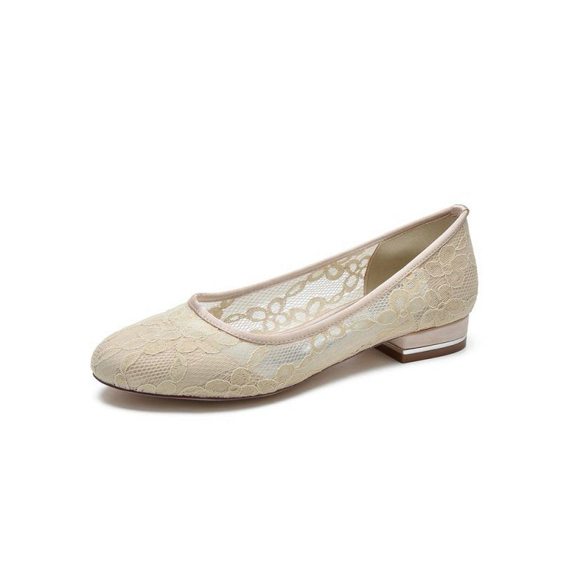Lace Open Toe Flats Bridal Shoes