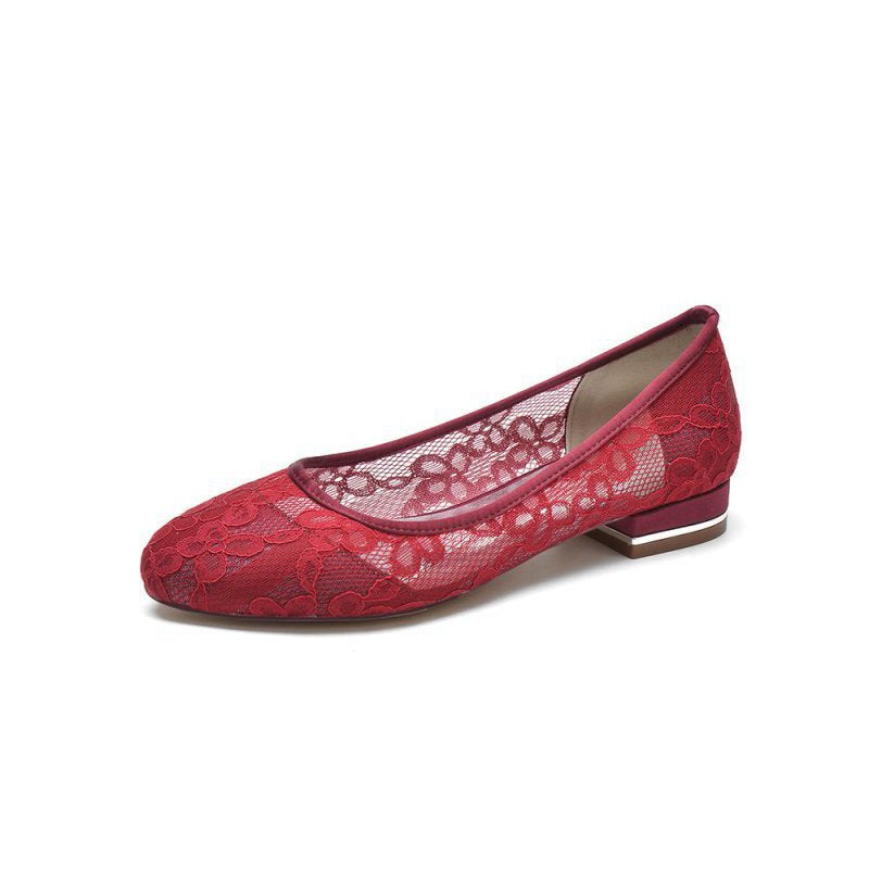 Lace Open Toe Flats Bridal Shoes