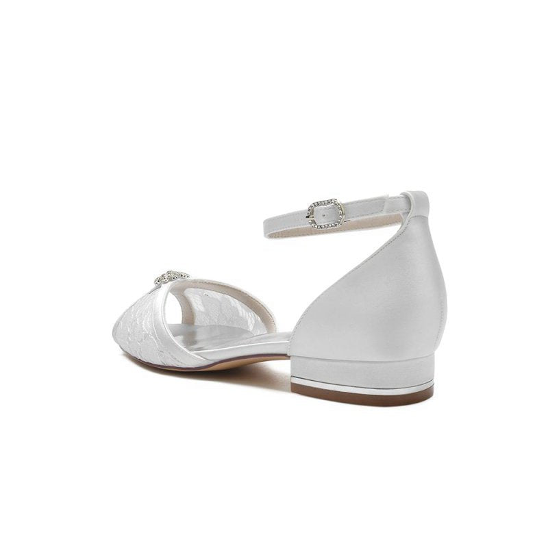 Lace Open Toe Flats with Ankle Strap