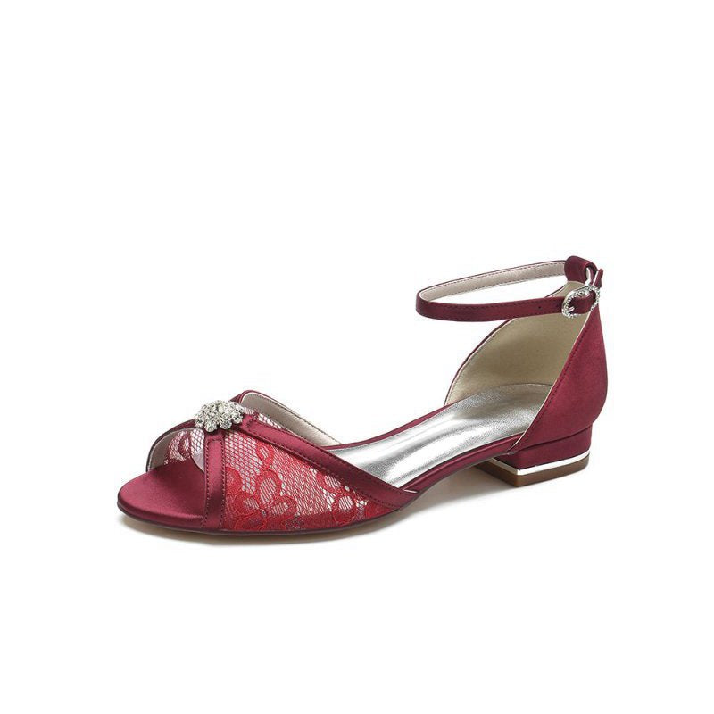 Lace Open Toe Flats with Ankle Strap