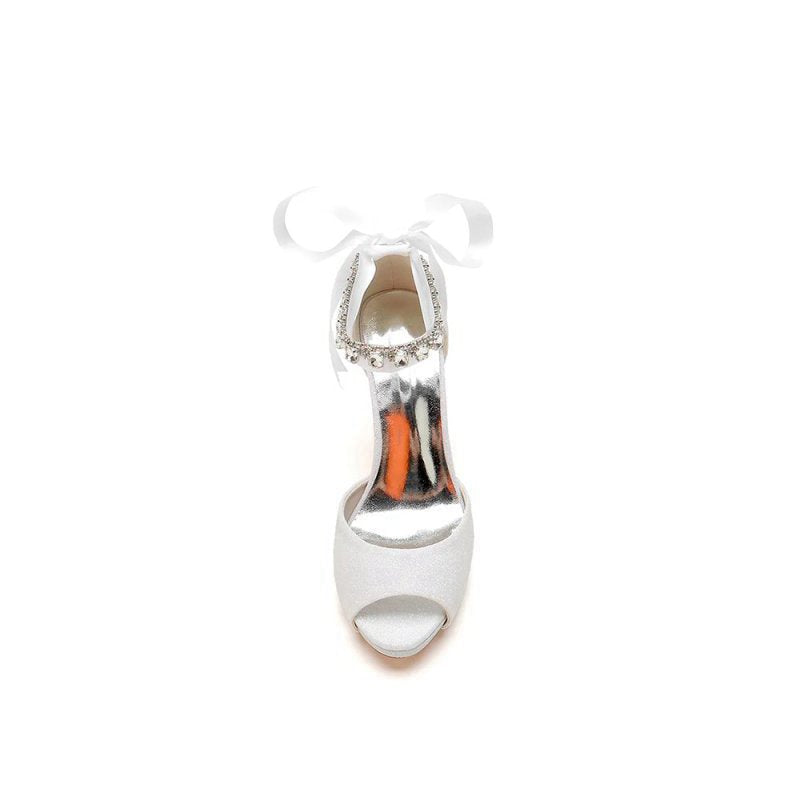 Peep Toe Rhinestone Strap Ribborn Tie