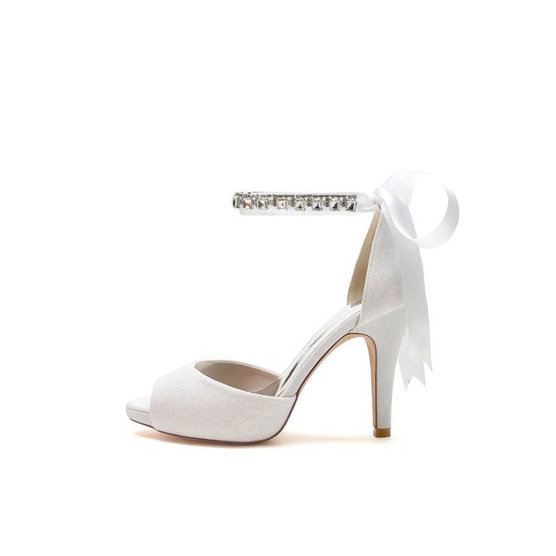 Peep Toe Rhinestone Strap Ribborn Tie
