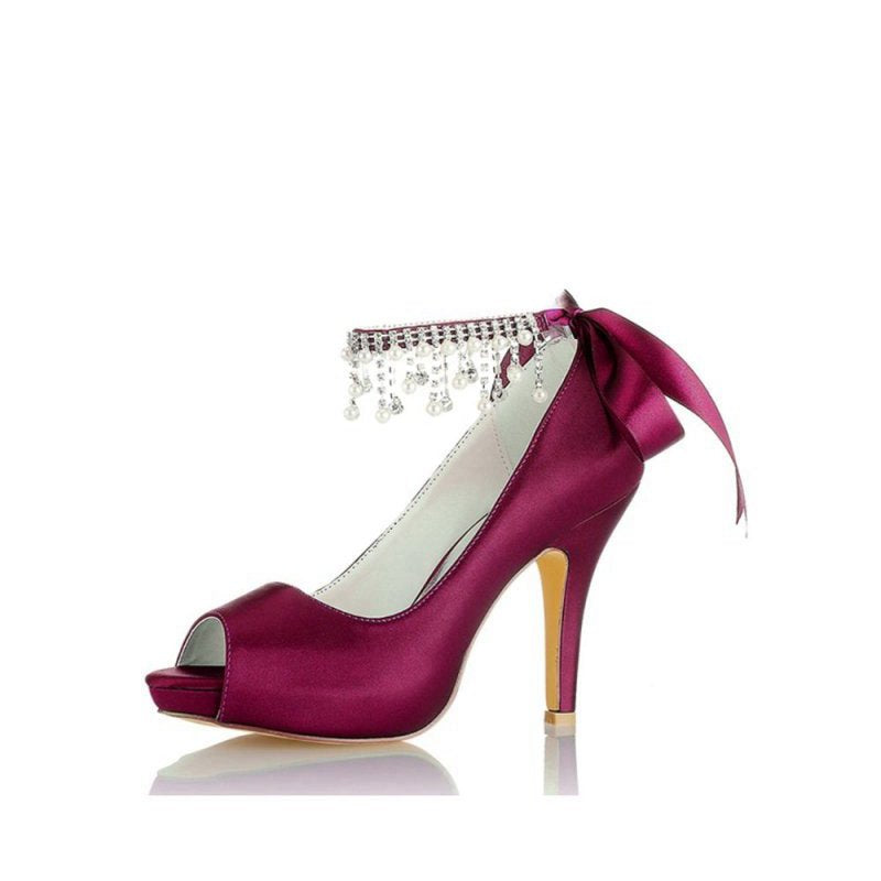 Chic Peep Toe Ribbons Faux Pearl Strap Pumps