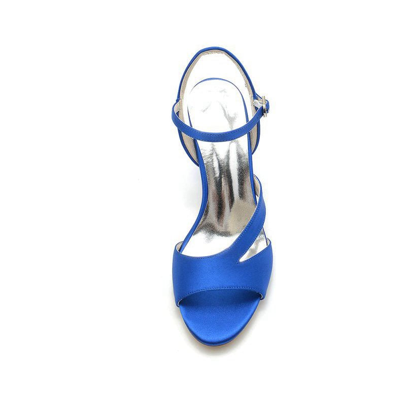 Simple Open Toe Block Heels with Ankle Strap