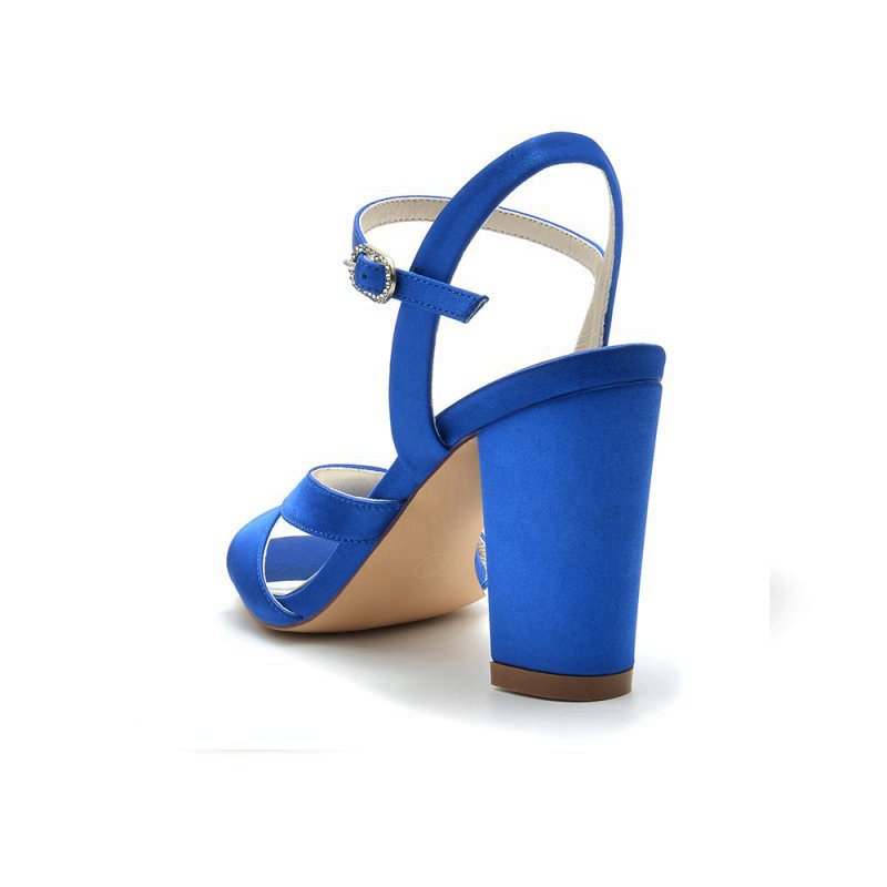 Simple Open Toe Block Heels with Ankle Strap