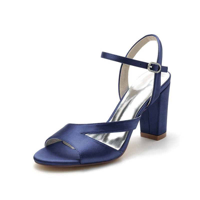 Simple Open Toe Block Heels with Ankle Strap