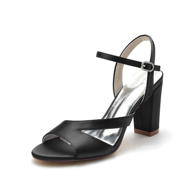 Simple Open Toe Block Heels with Ankle Strap