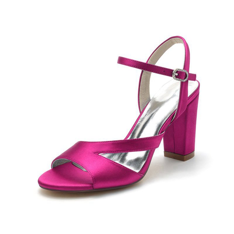 Simple Open Toe Block Heels with Ankle Strap