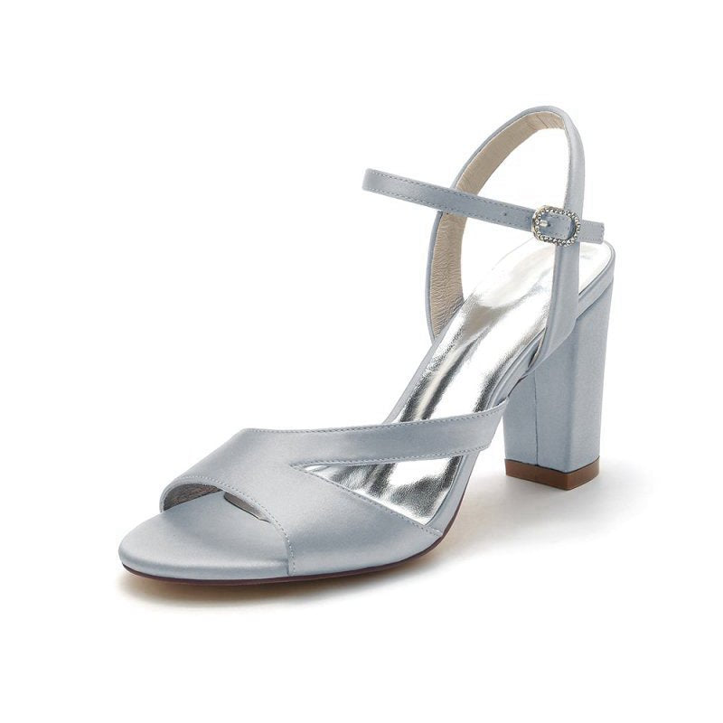 Simple Open Toe Block Heels with Ankle Strap