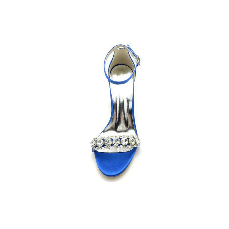 Open Toe Chunky Heels with Rhinestone
