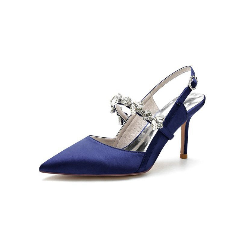 Pointed Toe Stiletto Heels with Rhinestone Strap