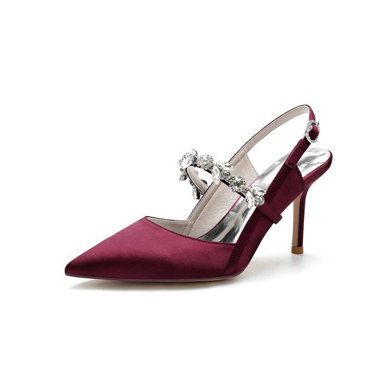 Pointed Toe Stiletto Heels with Rhinestone Strap