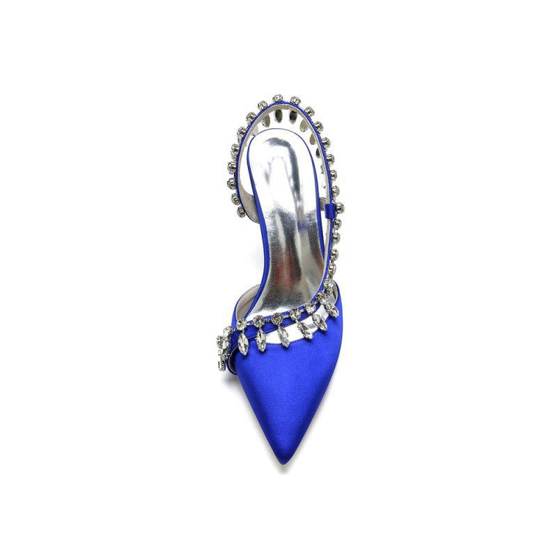 Pointed Toe Heels With Crystal Slingback Strap