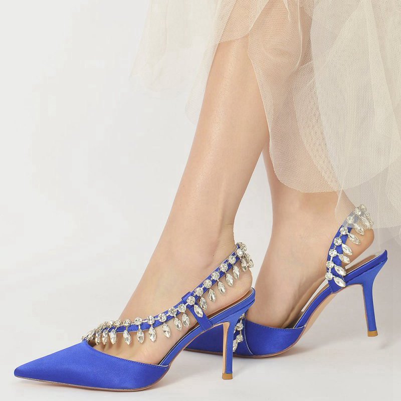 Pointed Toe Heels With Crystal Slingback Strap