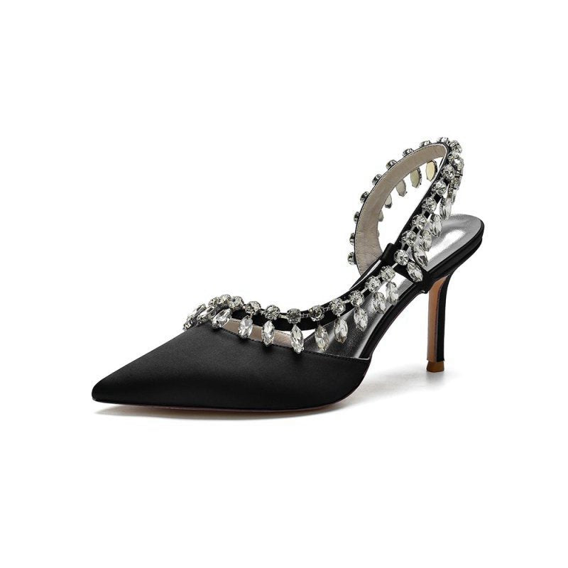 Pointed Toe Heels With Crystal Slingback Strap