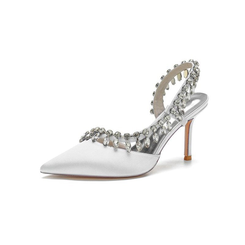 Pointed Toe Heels With Crystal Slingback Strap