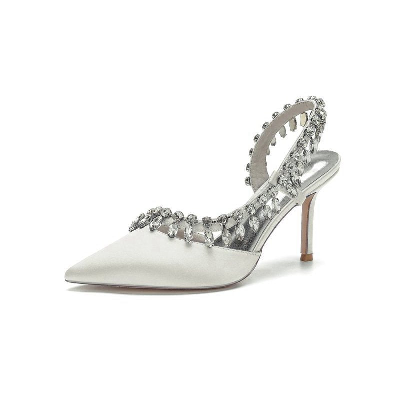 Pointed Toe Heels With Crystal Slingback Strap