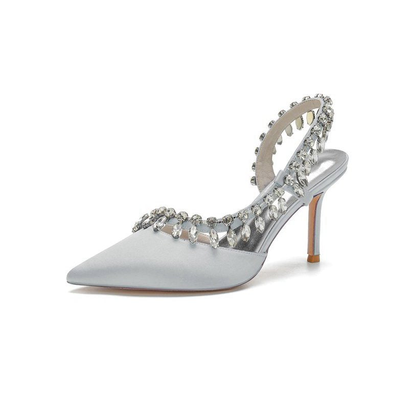 Pointed Toe Heels With Crystal Slingback Strap