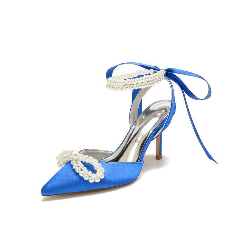 Pointed Toe Pearl Strap with Ribbon Tie