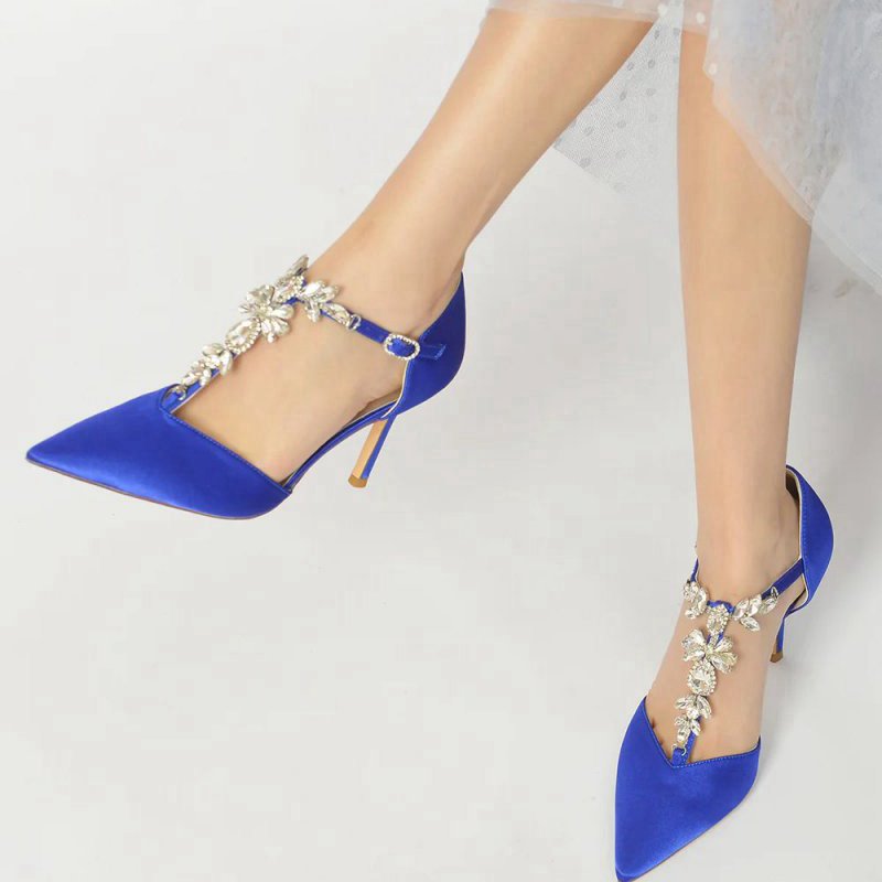 Pointed Toe Rhinestone Strap High Heels