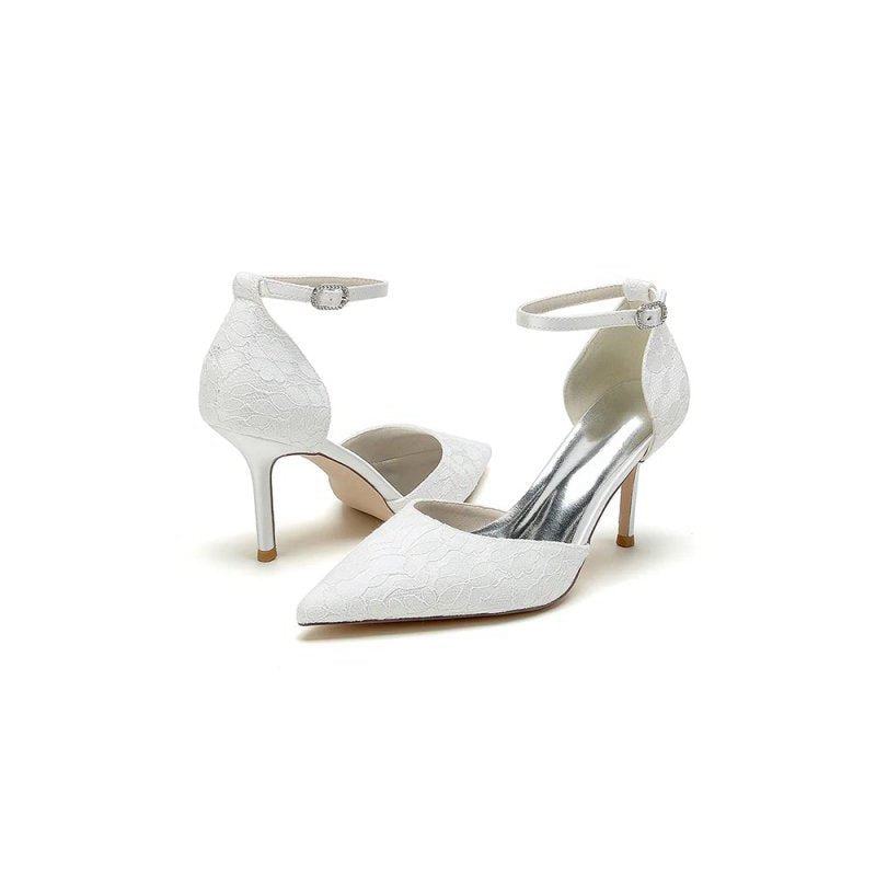Pointed Toe Bridal Heels with Ankle Strap