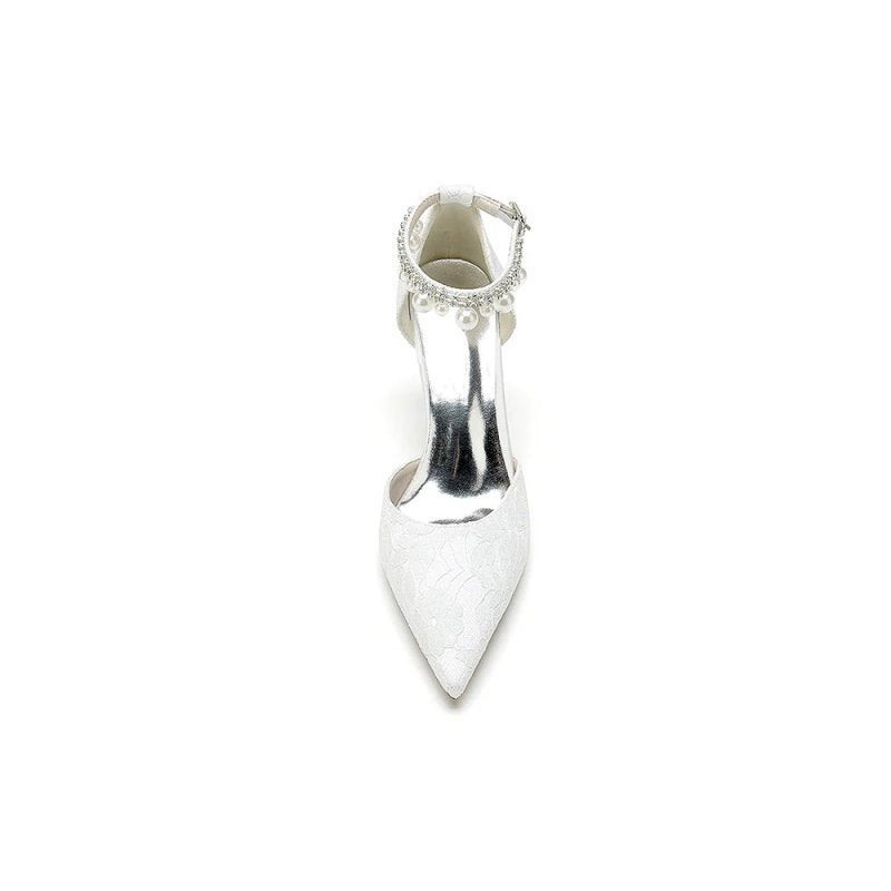 Pointed Toe Bridal Heels Pearl Strap