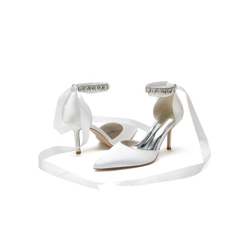 Pointed Toe Stiletto Heels with Ribbon Tie