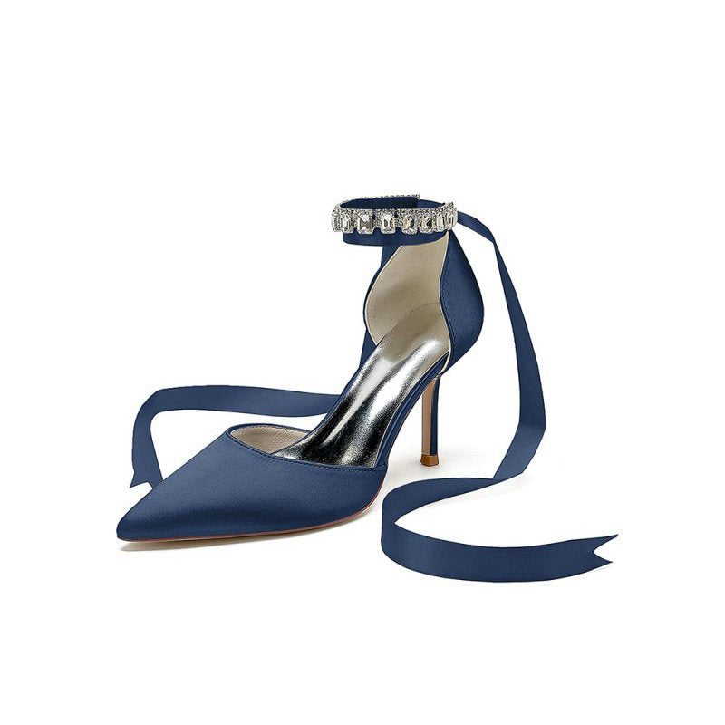 Pointed Toe Stiletto Heels with Ribbon Tie