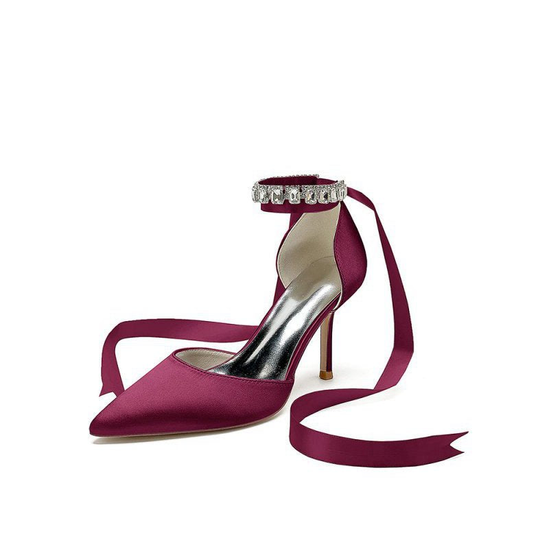 Pointed Toe Stiletto Heels with Ribbon Tie