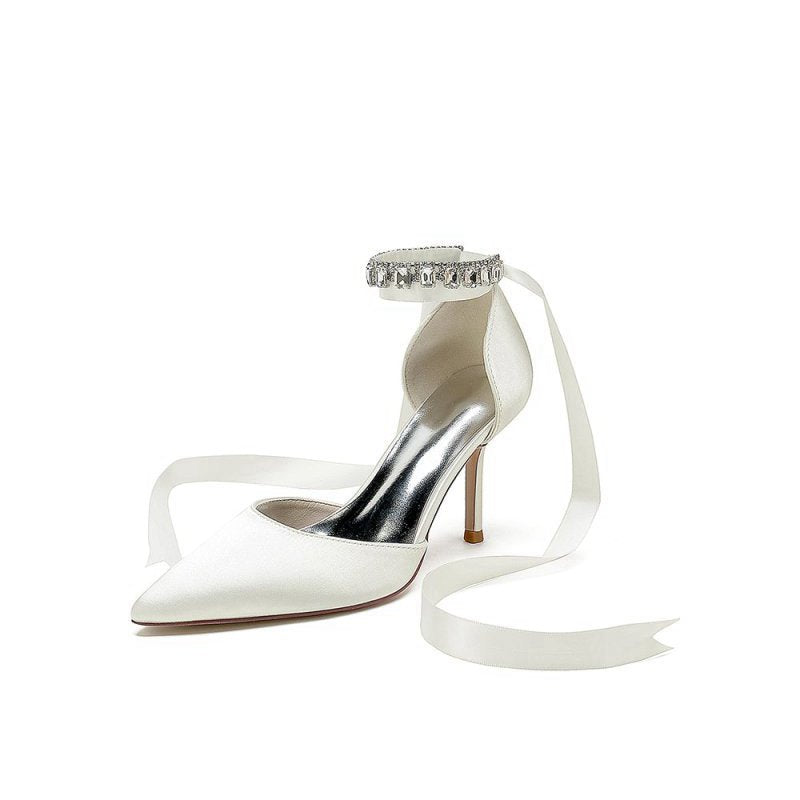 Pointed Toe Stiletto Heels with Ribbon Tie
