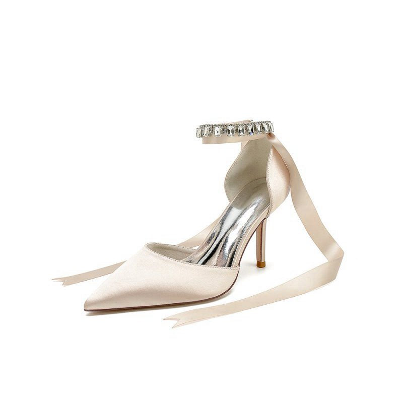 Pointed Toe Stiletto Heels with Ribbon Tie