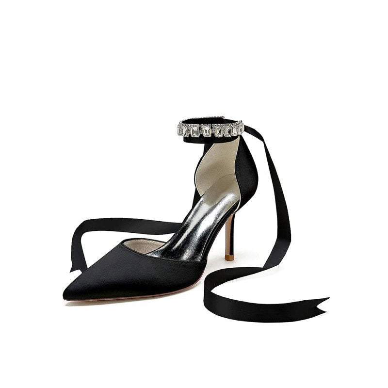 Pointed Toe Stiletto Heels with Ribbon Tie
