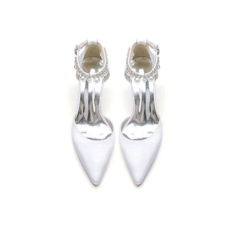 Pointed Toe Wedding Heels with Pearl Tassel