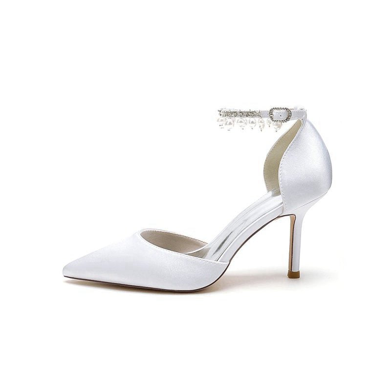 Pointed Toe Wedding Heels with Pearl Tassel