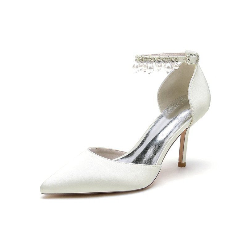 Pointed Toe Wedding Heels with Pearl Tassel
