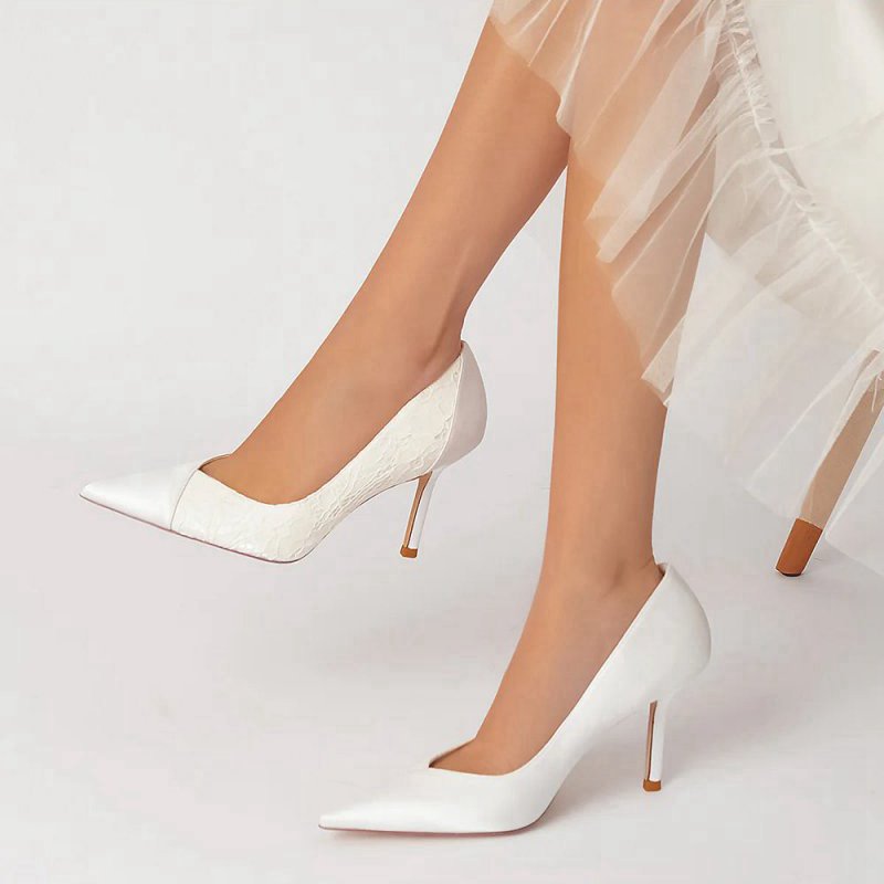 Stiletto Pointy Heels Lace Wedding Shoes